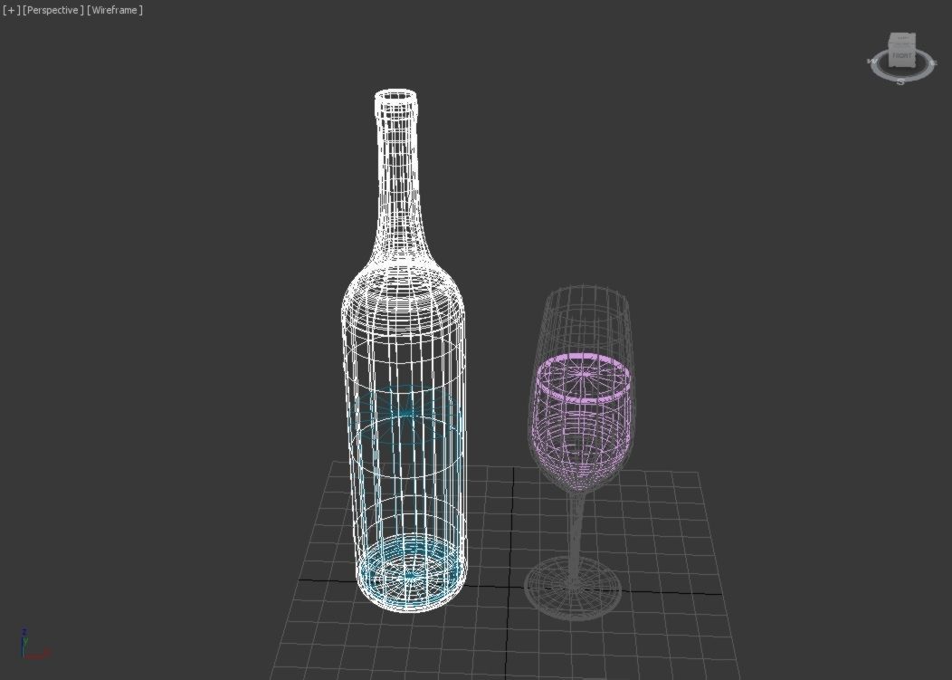 Bottle of wine and a glass 3D model_4