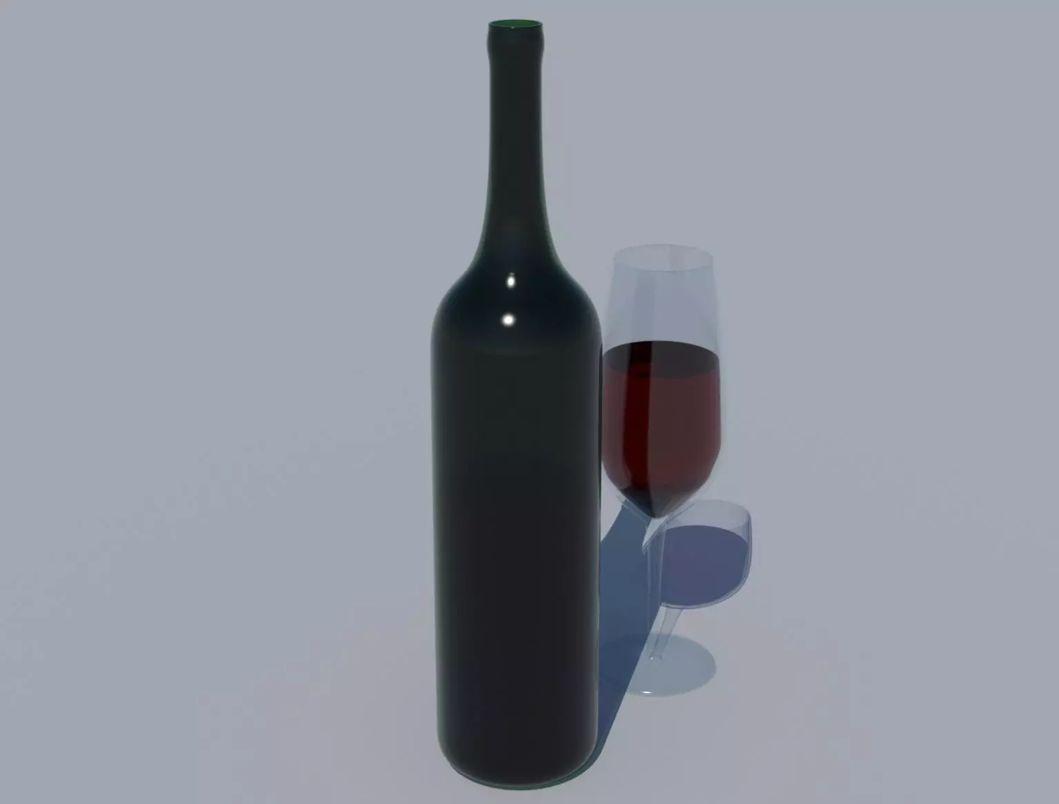 Bottle of wine and a glass 3D model_0