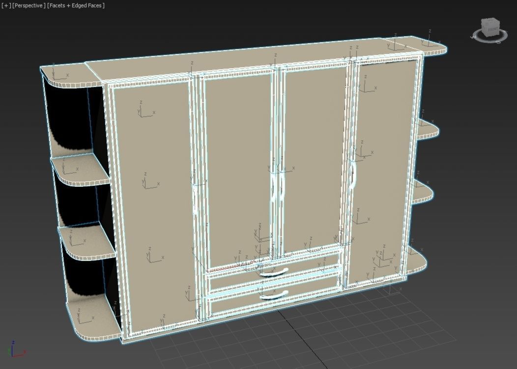wardrobe wooden with doors and drawers 3D model_1