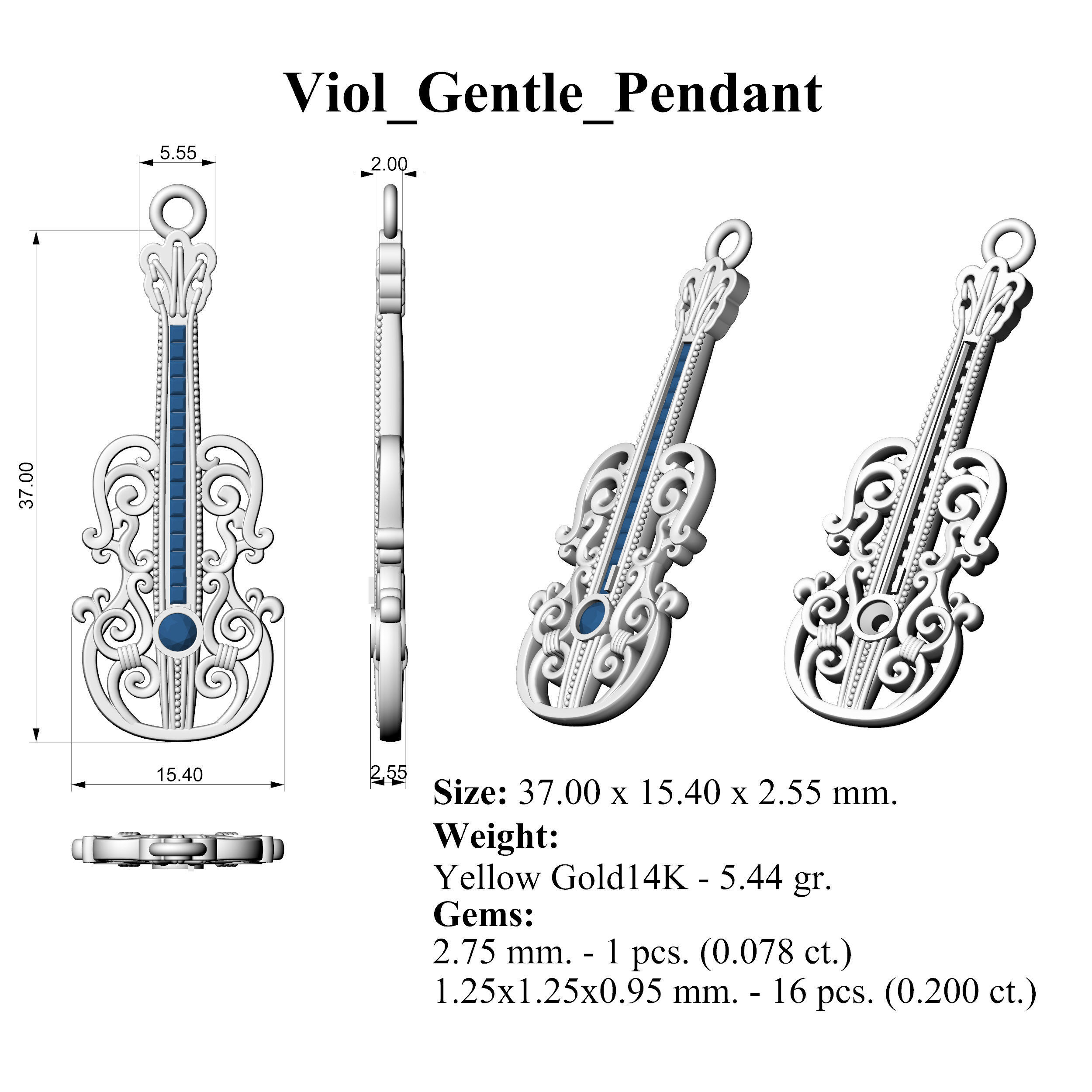 Viol Gentle Pendant 3D print model_3