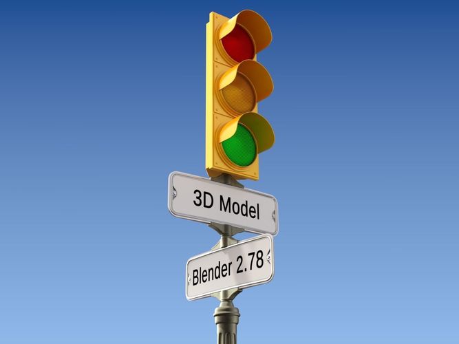 Traffic Light with Retro Street Sign 3D model