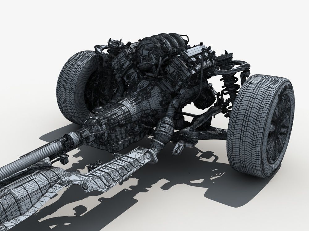 Car Chassis with Engine 3D model_24