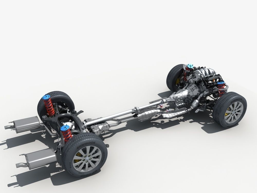 Car Chassis with Engine 3D model_5