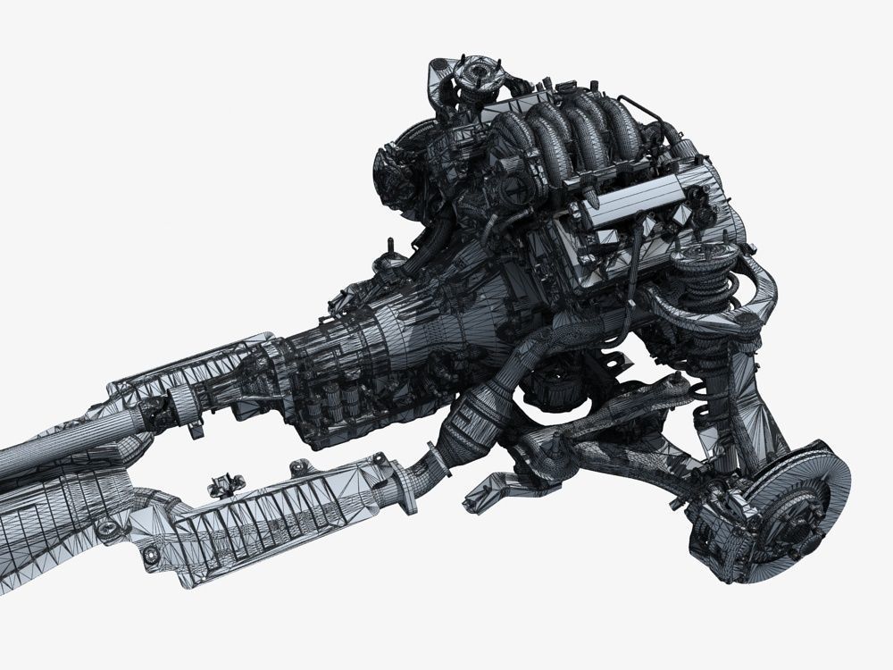 Car Chassis with Engine 3D model_19