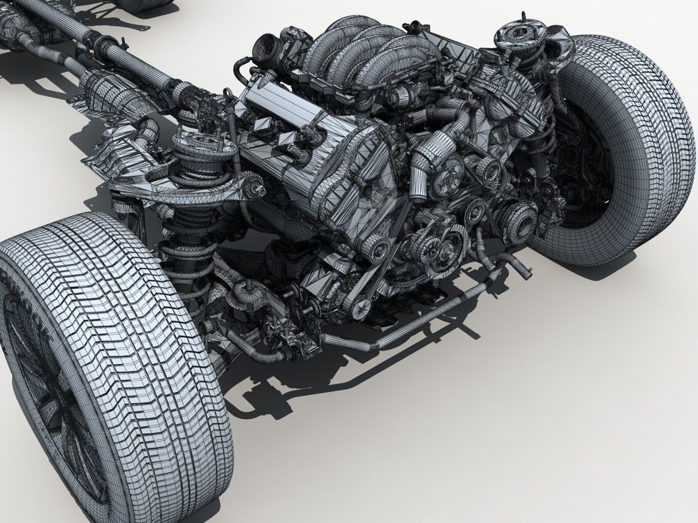 Car Chassis with Engine 3D model_25