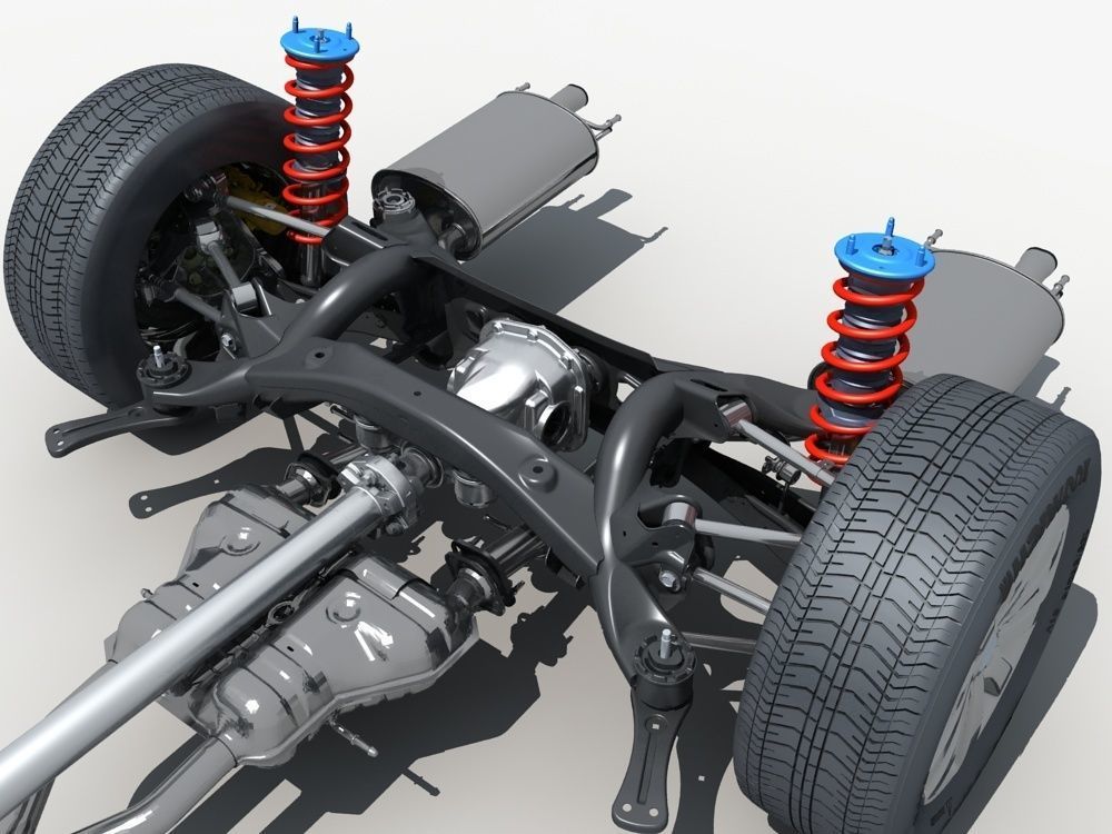 Car Chassis with Engine 3D model_14