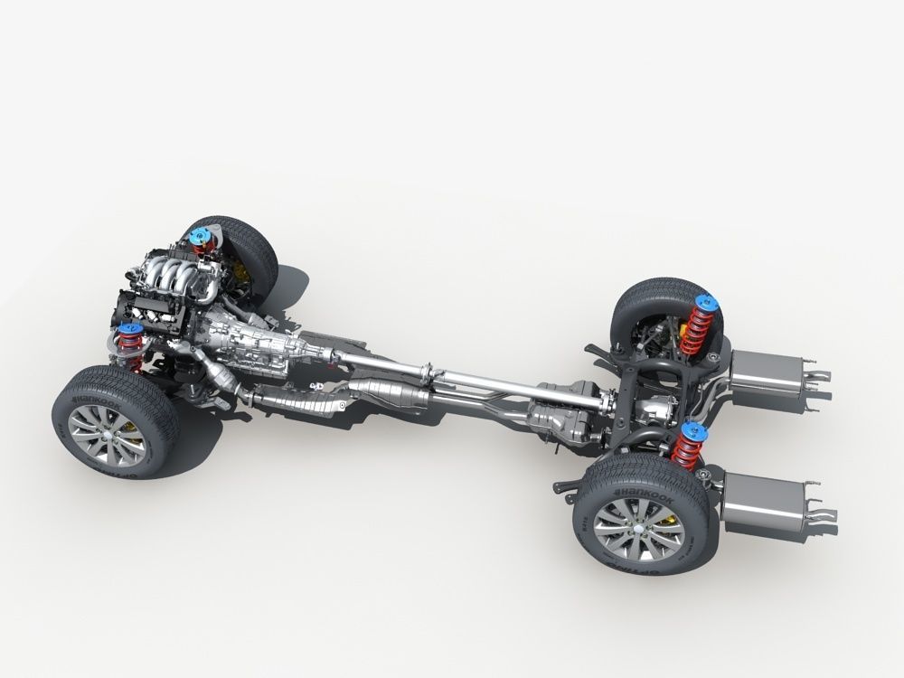 Car Chassis with Engine 3D model_1