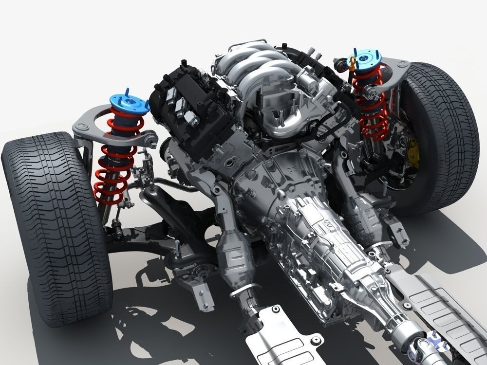 Car Chassis with Engine 3D model_12