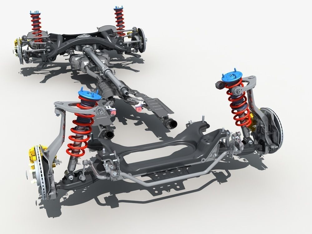Car Chassis with Engine 3D model_10