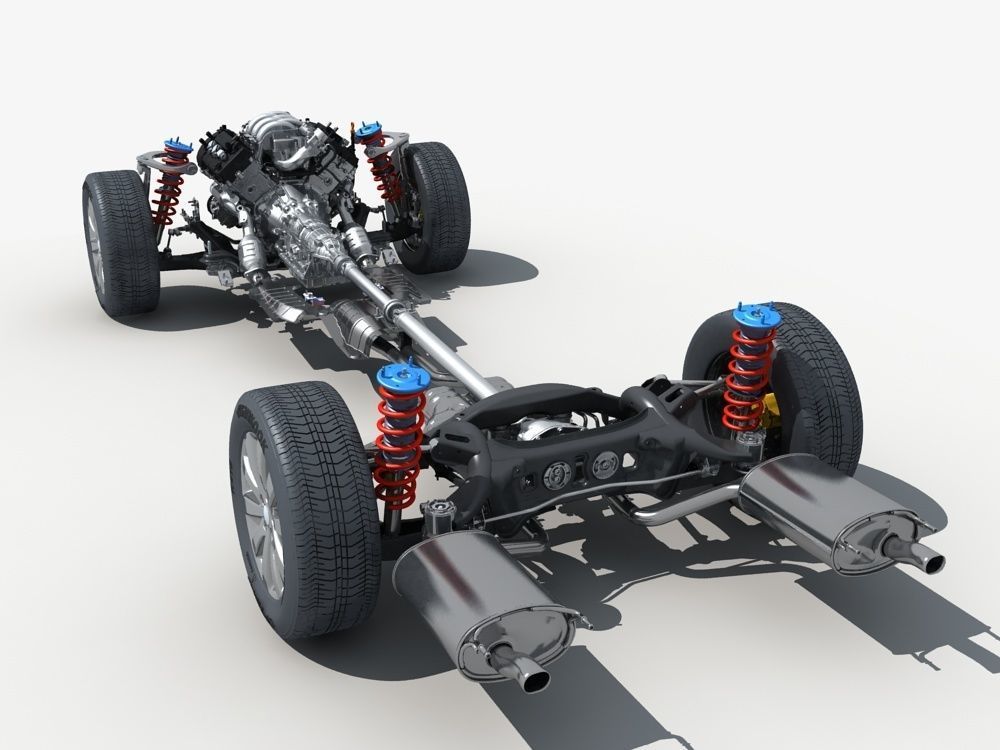 Car Chassis with Engine 3D model_3