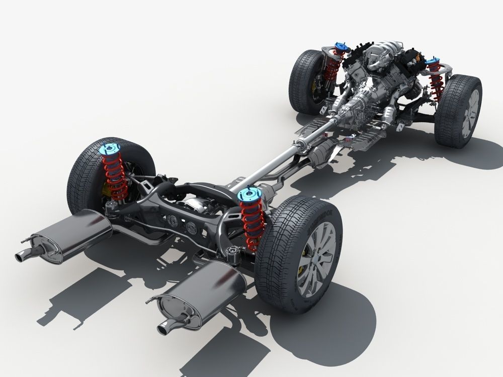 Car Chassis with Engine 3D model_2
