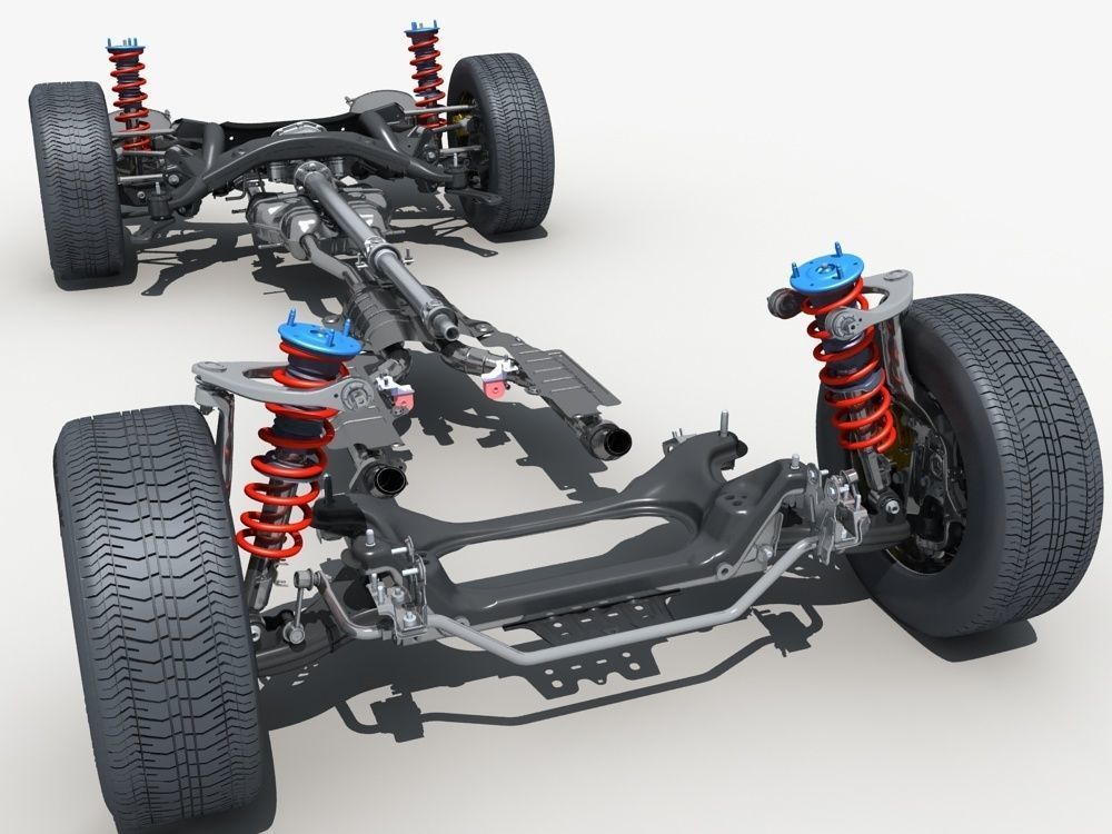 Car Chassis with Engine 3D model_9