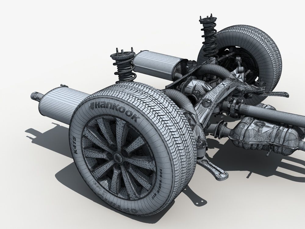 Car Chassis with Engine 3D model_23