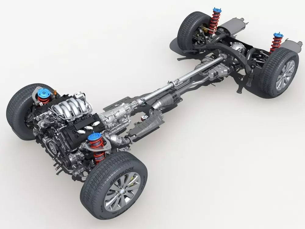 Car Chassis with Engine 3D model_0