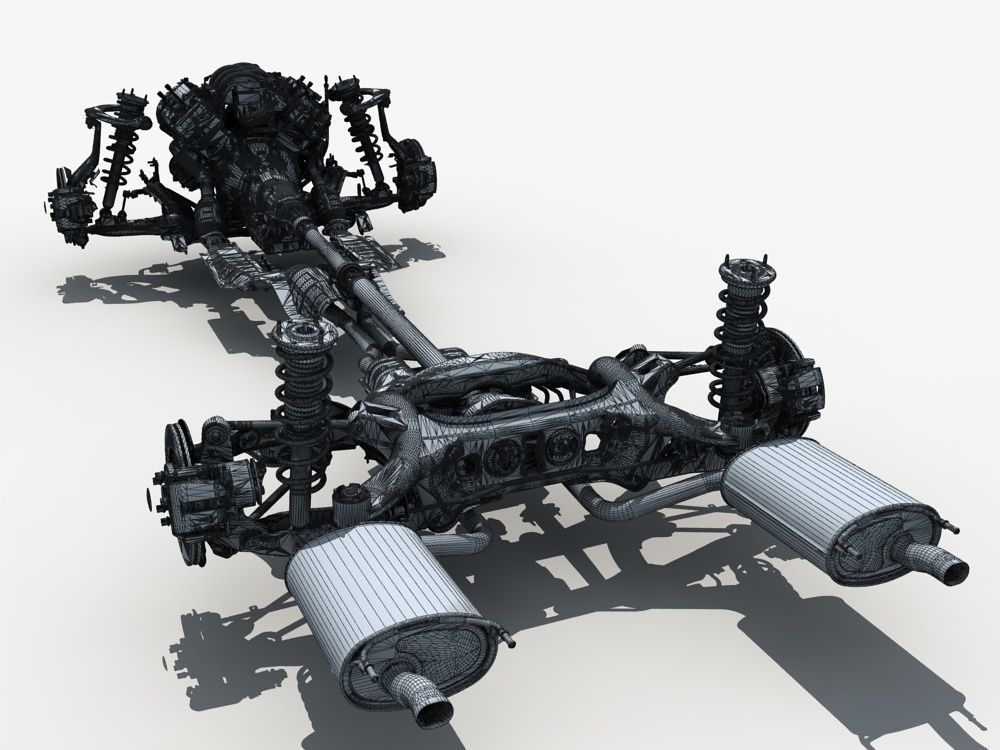 Car Chassis with Engine 3D model_21