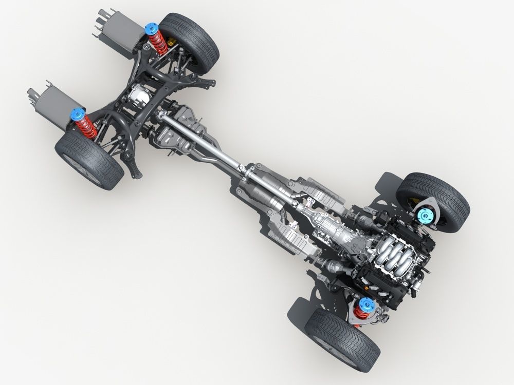 Car Chassis with Engine 3D model_6