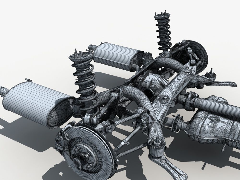Car Chassis with Engine 3D model_22
