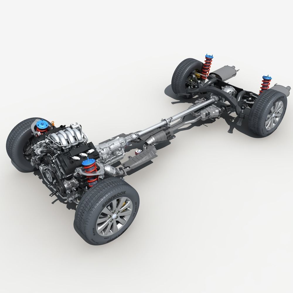 Car Chassis with Engine 3D model_7