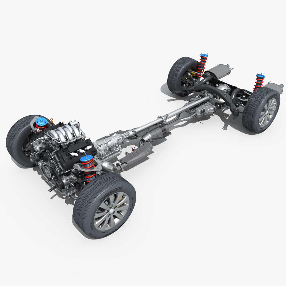 Car Chassis with Engine 3D model CGTrader
