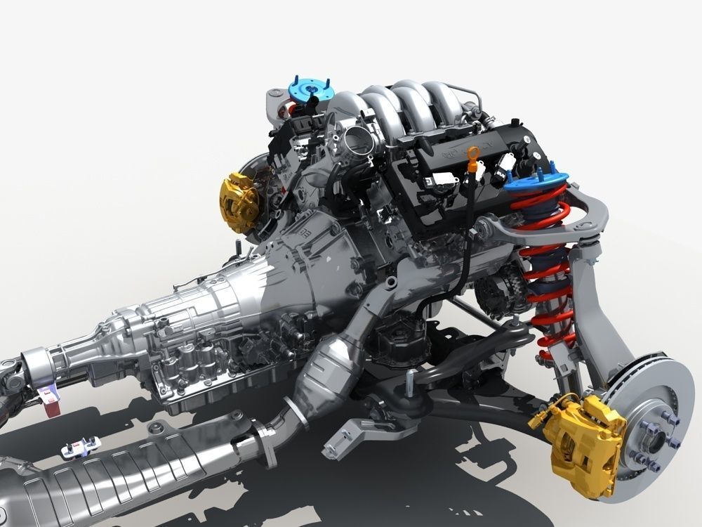 Car Chassis with Engine 3D model_16