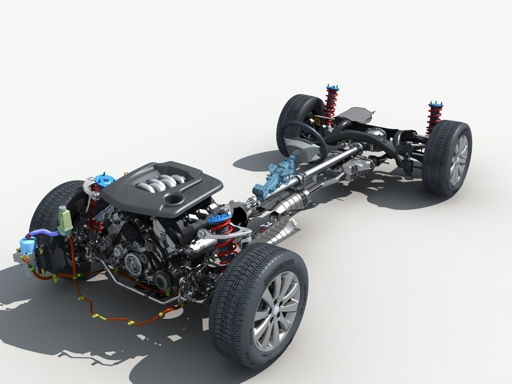 Car Frame with Chassis Engine 01 3D model_7