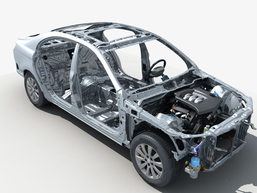 Car Frame with Chassis Engine 01 3D model_13