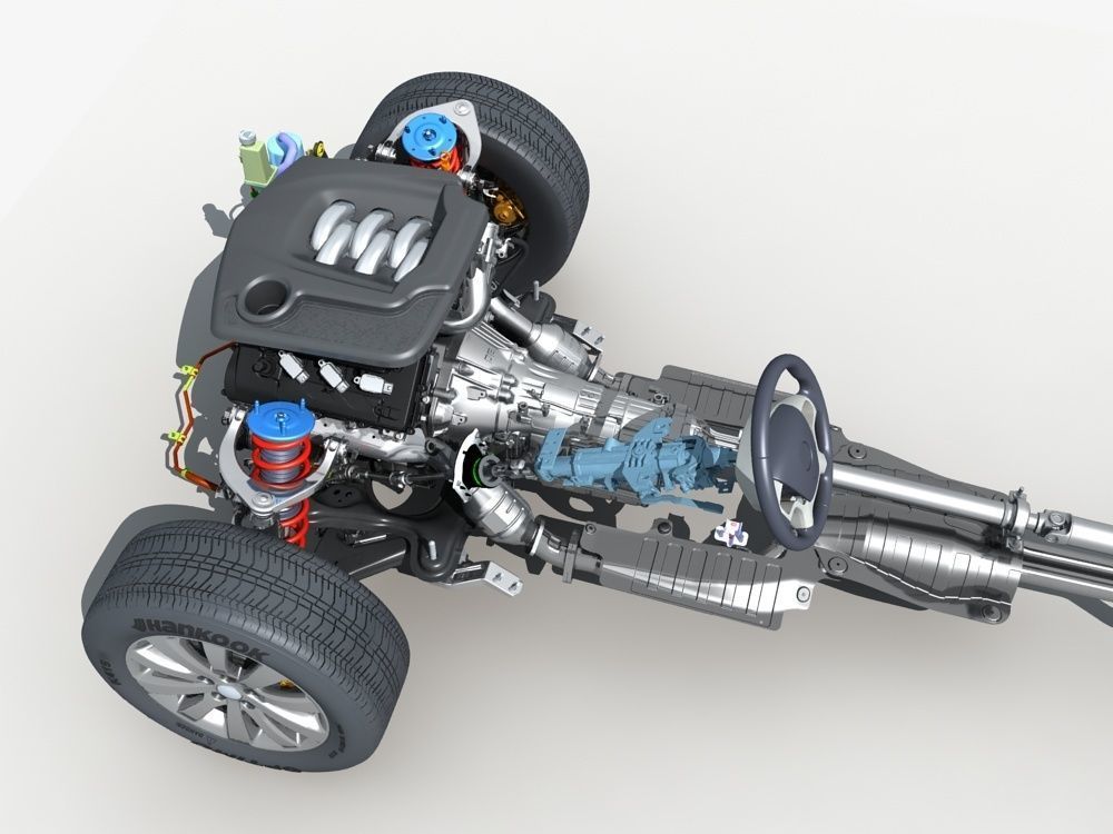 Car Frame with Chassis Engine 01 3D model_10