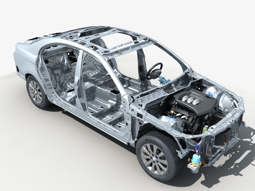 Car Frame with Chassis Engine 01 3D model_1