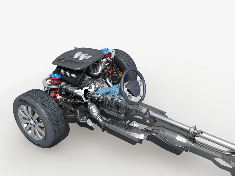 Car Frame with Chassis Engine 01 3D model_32