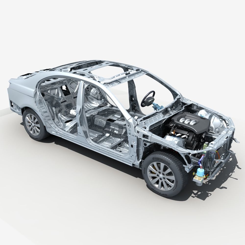 Car Frame with Chassis Engine 01 3D model_9