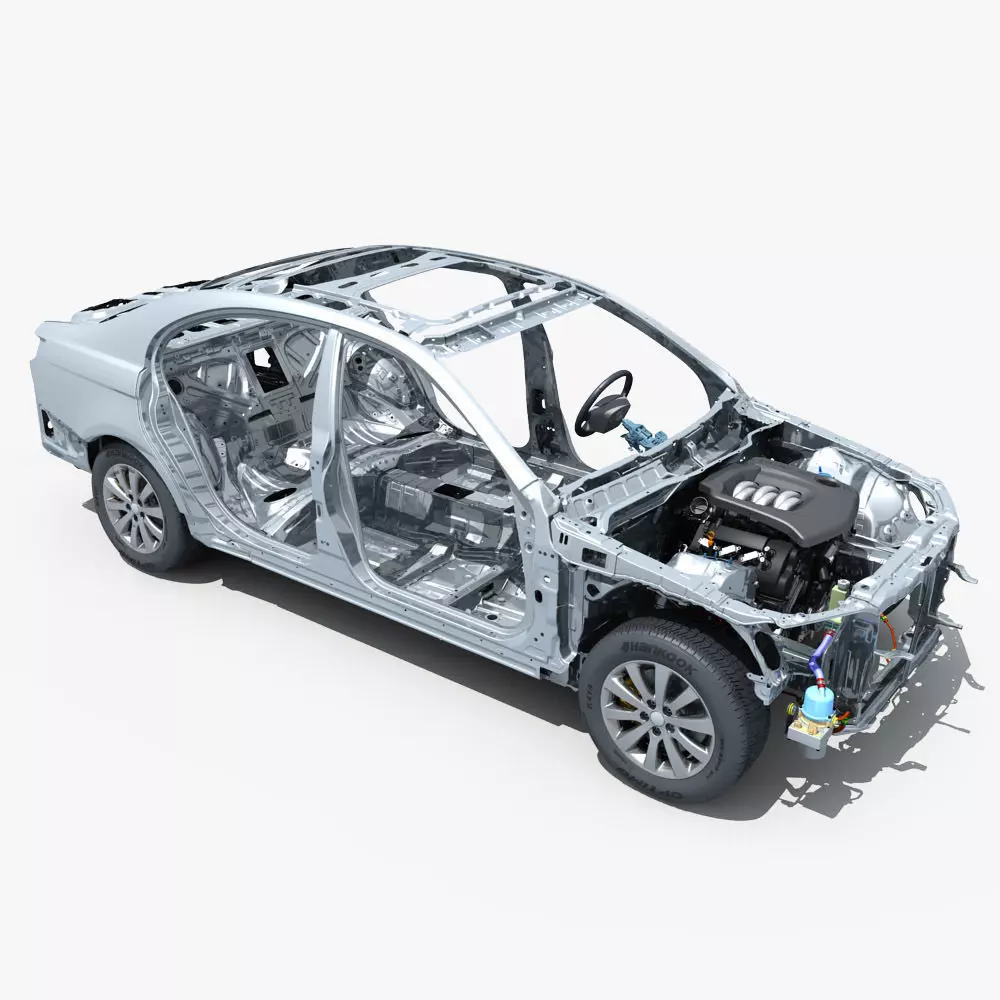 Car Frame with Chassis Engine 01 3D model_0