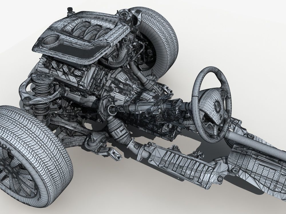 Car Frame with Chassis Engine 01 3D model_27