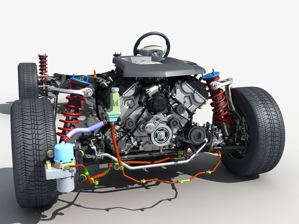 Car Frame with Chassis Engine 01 3D model_21