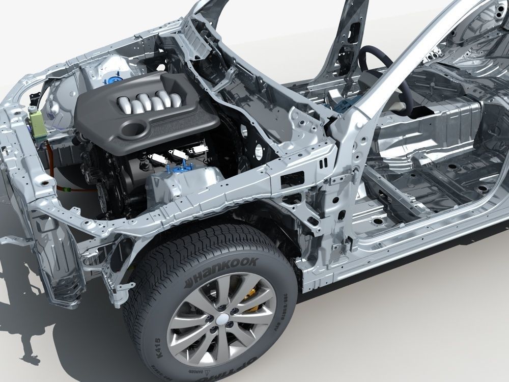 Car Frame with Chassis Engine 01 3D model_28