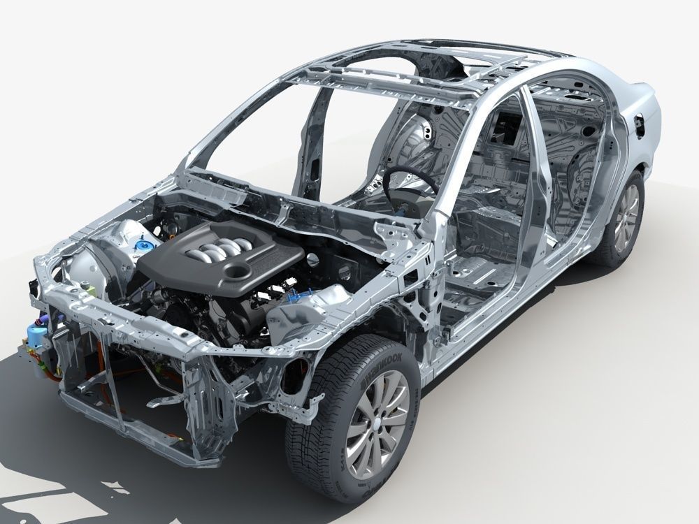 Car Frame with Chassis Engine 01 3D model_6