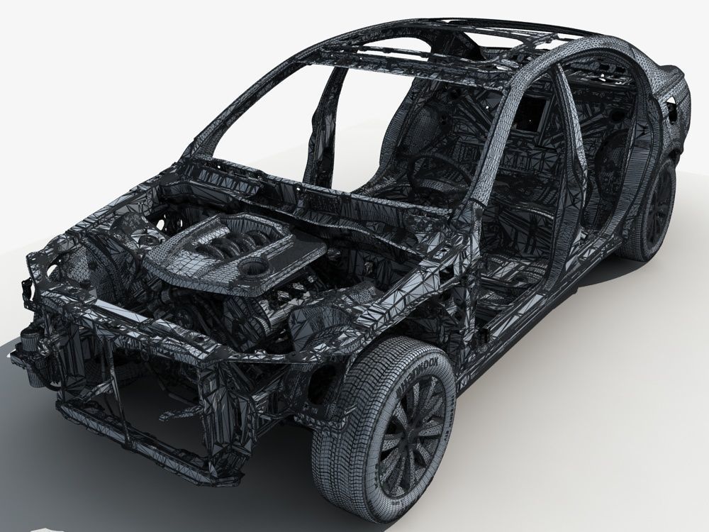 Car Frame with Chassis Engine 01 3D model_22