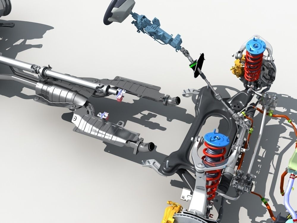 Car Frame with Chassis Engine 01 3D model_16