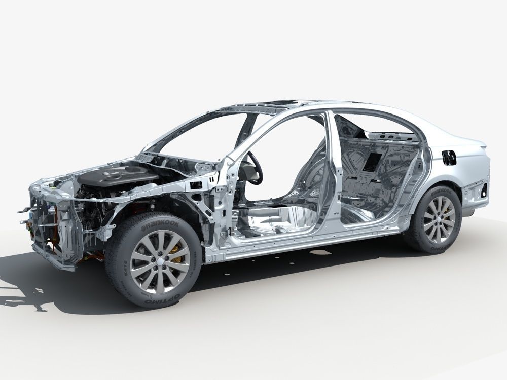 Car Frame with Chassis Engine 01 3D model_5