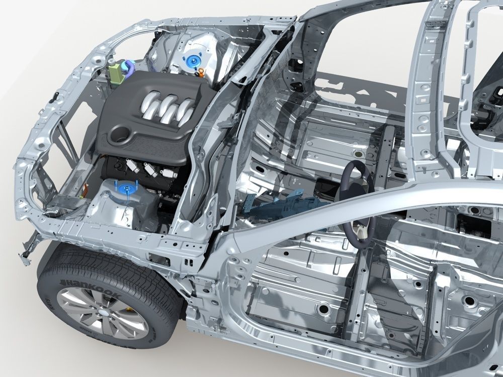 Car Frame with Chassis Engine 01 3D model_8