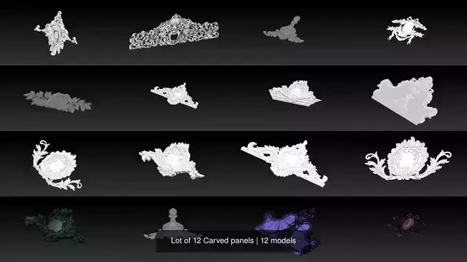 Lot of 12 Carved panels 3D Model Collection