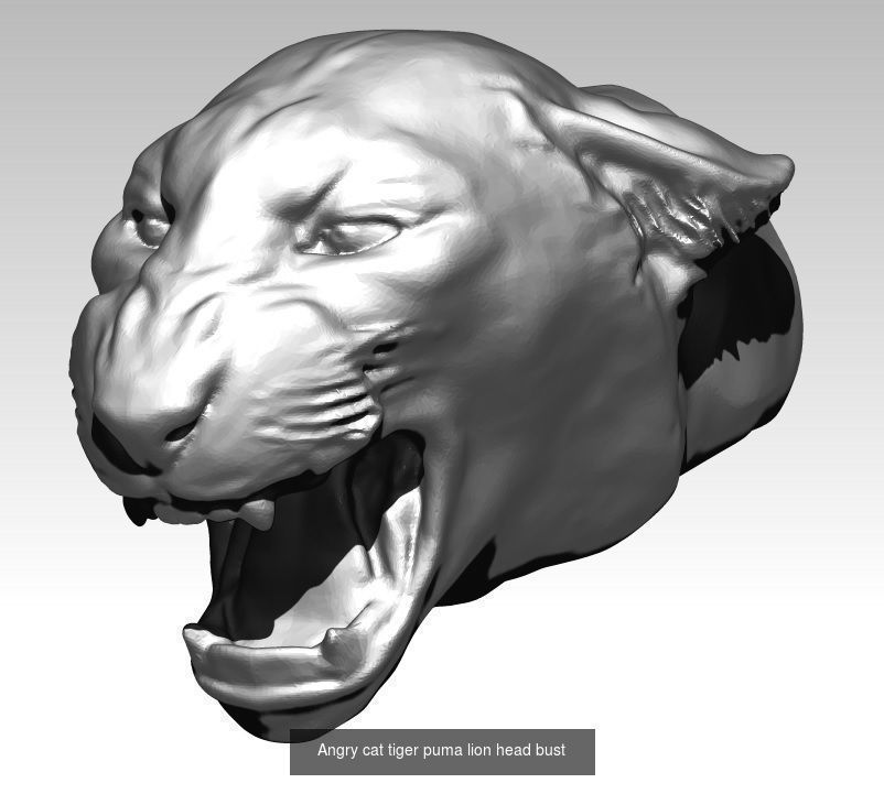 Lot of 3 Animal head Tiger Cat Puma Monkey Gorilla 3D Model Collection_2