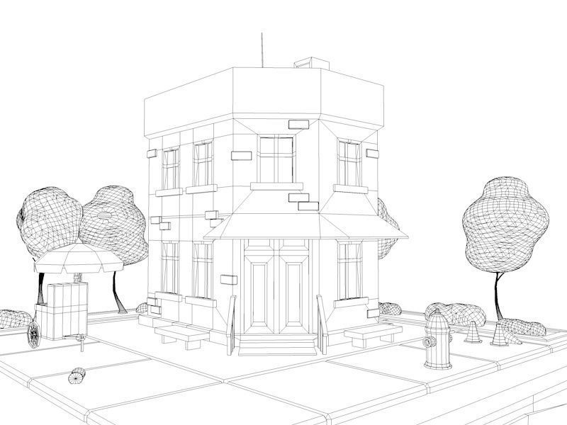 Cartoon Low Poly Brooklyn Small House Building Low-poly 3D model_9