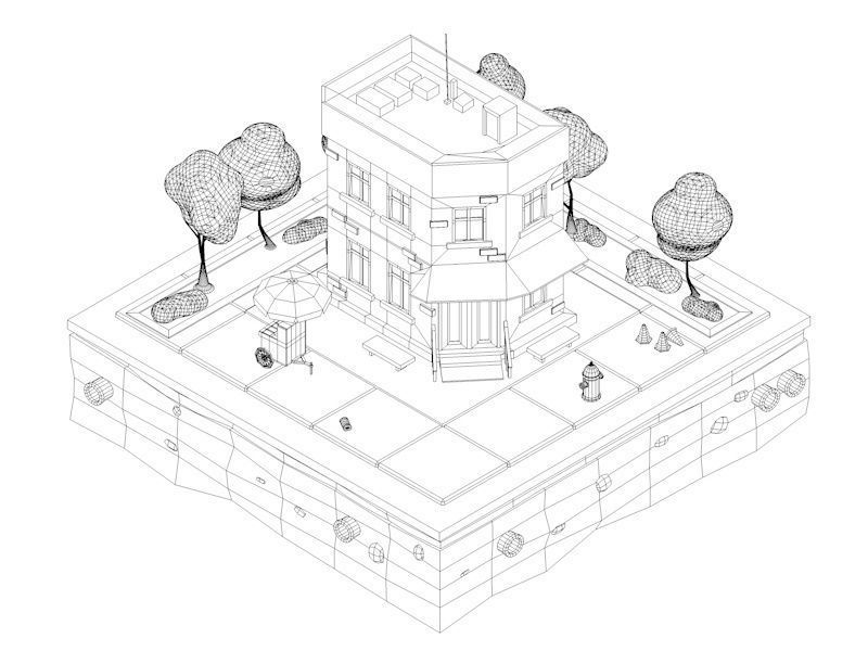 Cartoon Low Poly Brooklyn Small House Building Low-poly 3D model_8