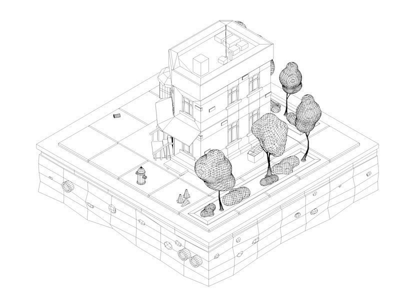 Cartoon Low Poly Brooklyn Small House Building Low-poly 3D model_7