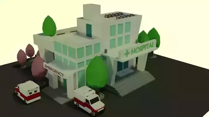 Low Poly Hospital building in polygons Low-poly 3D model