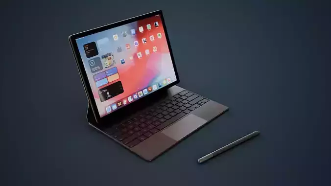 Large Digital Tablet With Keyboard Case and Stylus Low-poly 3D model