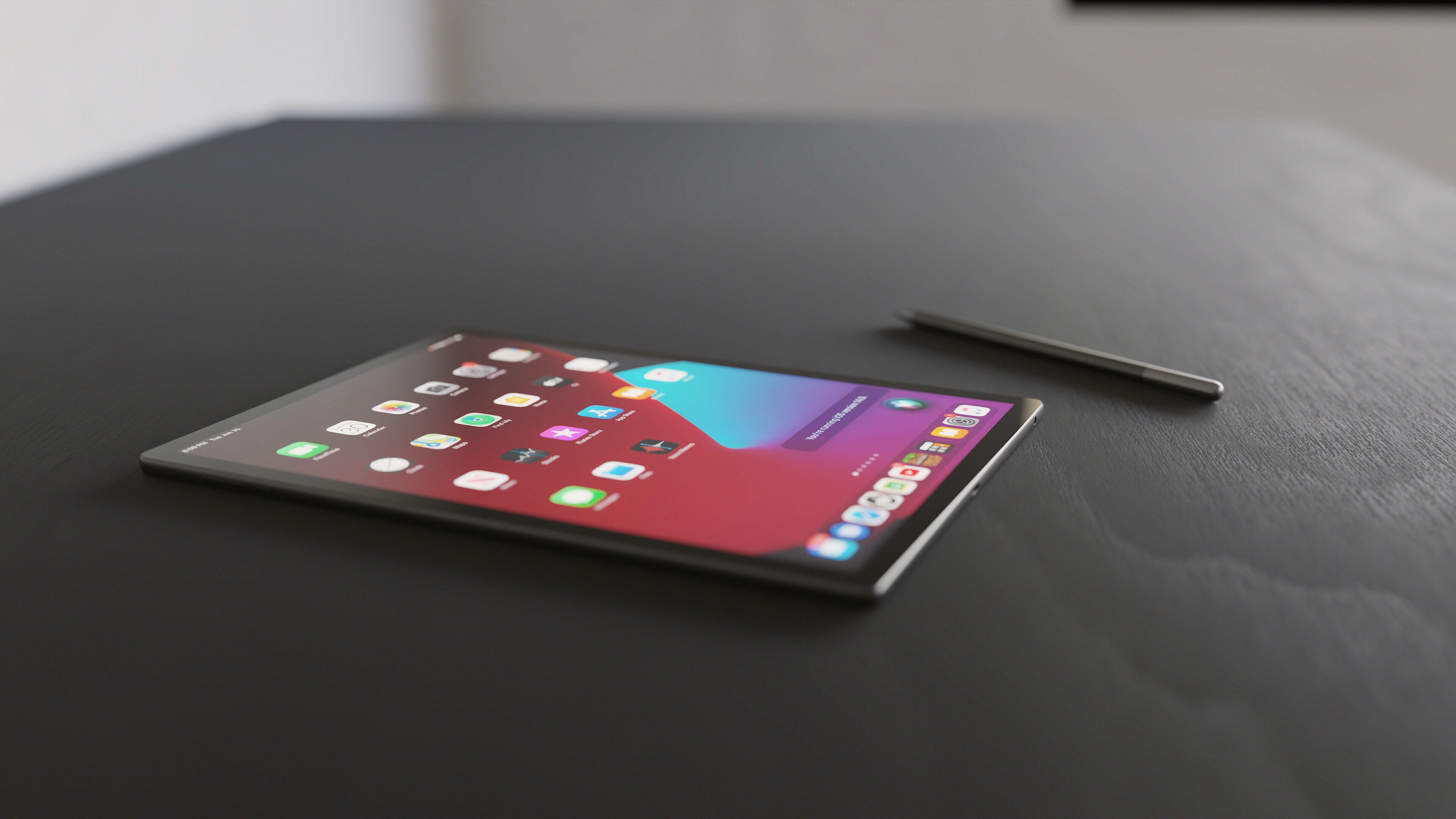 Large Digital Tablet With Keyboard Case and Stylus Low-poly 3D model_4