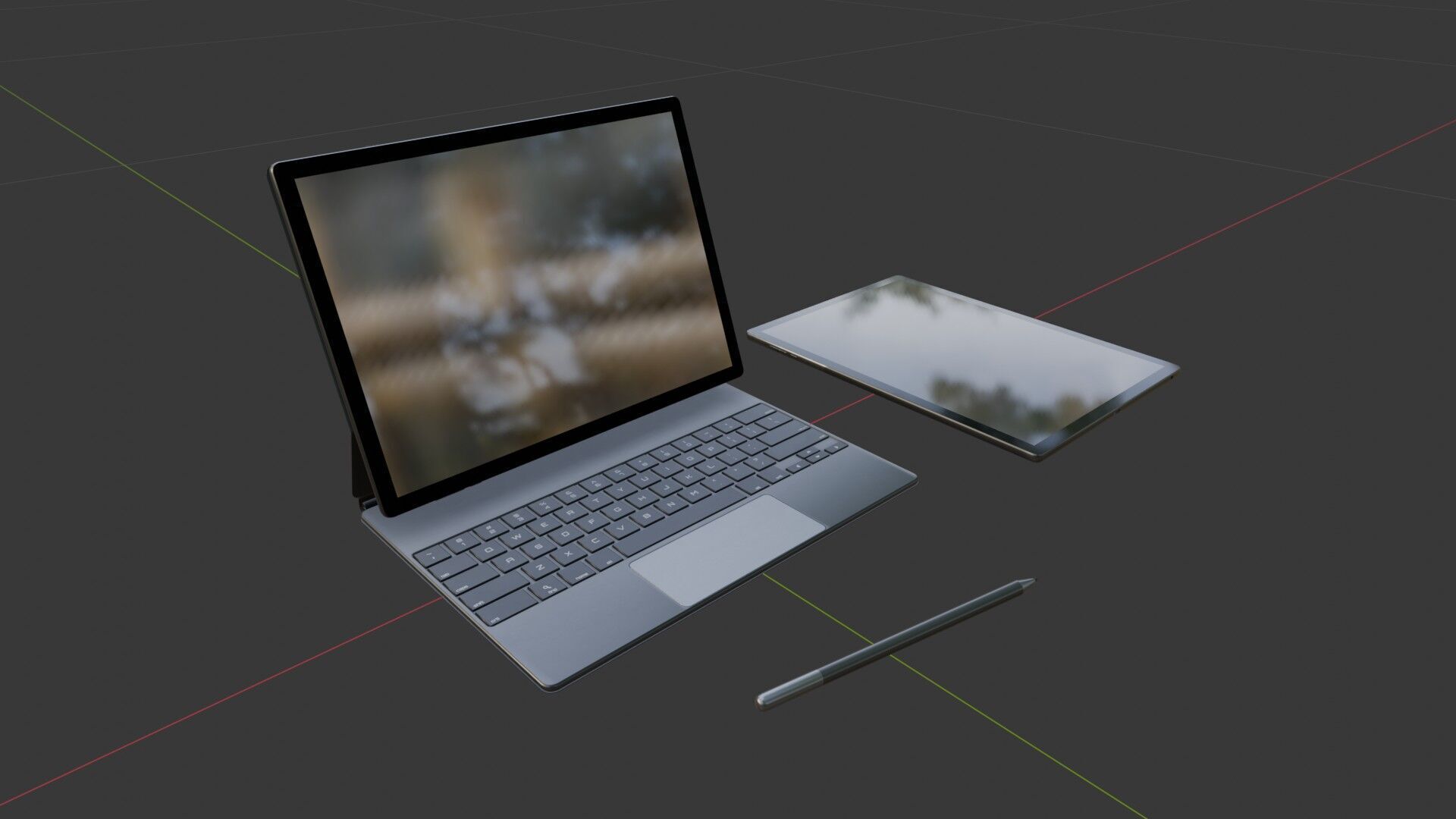 Large Digital Tablet With Keyboard Case and Stylus Low-poly 3D model_16