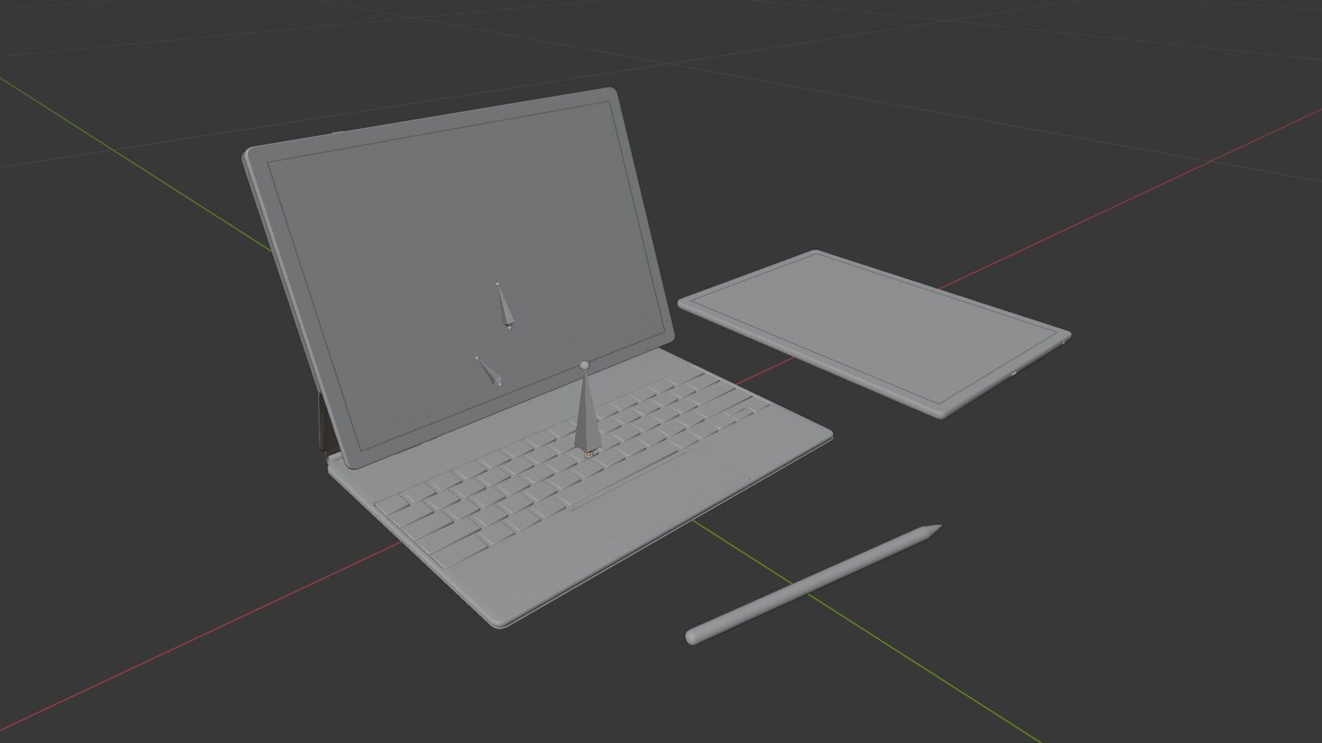 Large Digital Tablet With Keyboard Case and Stylus Low-poly 3D model_18