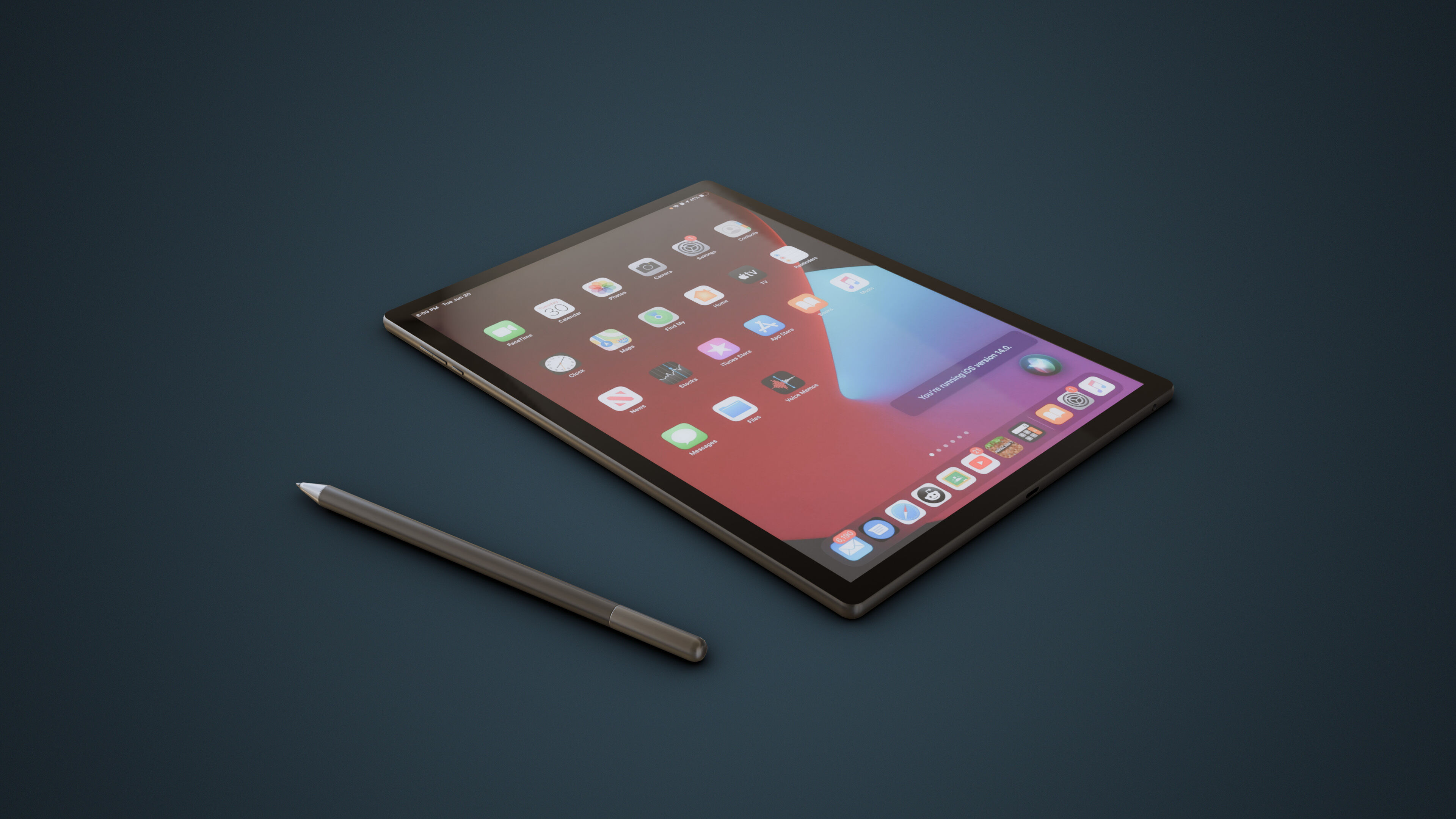 Large Digital Tablet With Keyboard Case and Stylus Low-poly 3D model_10